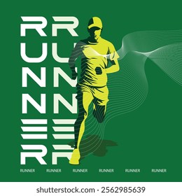 green dynamic silhouette of diverse people running background illustration