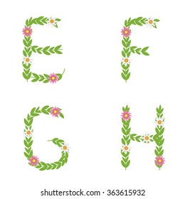 Green E F G H letters with flowers, Eco concept