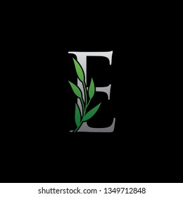 Green E Floral Logo Icon. Green Floral Logo With Initial E Letter.