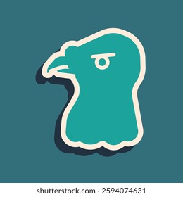 Green Eagle head icon isolated on green background. Long shadow style. Vector