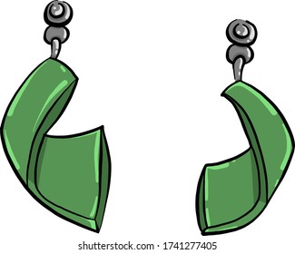 Green earrings , illustration, vector on white background
