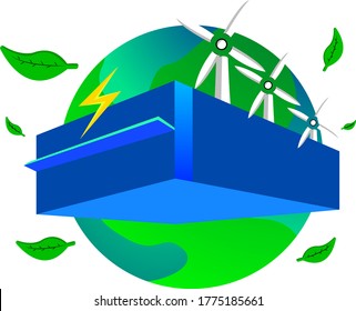 Green earth abstract background of an environmentally friendly energy company using turbines. Renewable energy for ecological concept art design and environmental conservation. Vector illustration.