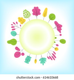 Green Earth. Abstract eco backgrounds. The postcard "Green planet". Colorful trees in a circle