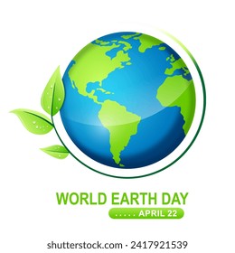 Green earth concept with leaves. Earth day logo design vector illustration.