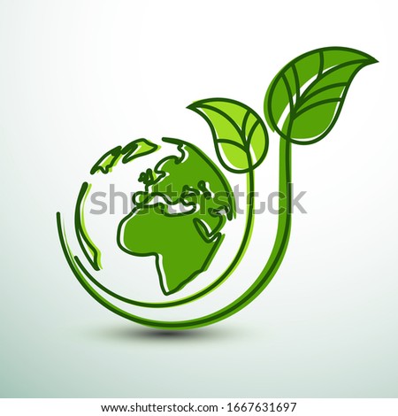 Green earth concept with leaves line art ,vector illustration