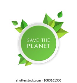 Green earth concept with paper cutout green leaves. World Environment Day, June 5. Ecology, nature protection concept. Save the planet. Template for banner, poster, leaflet. Vector illustration