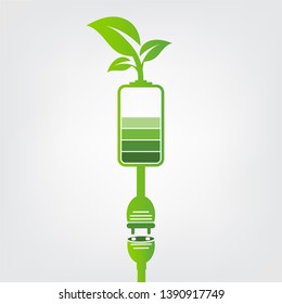 Green earth Concept Power plug leaves ecology battery emblem.Vector illustration 