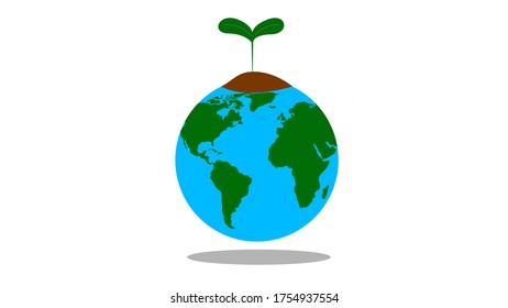 green earth concept with earth and small green trees isolate on white background, vector