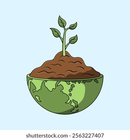 Green earth concept. Trees grow half way around the world