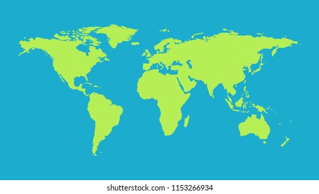 Green Earth continents map background isolated on blue backdrop.