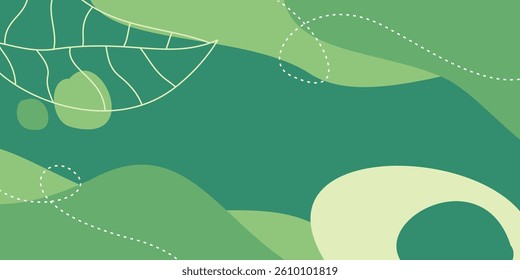green earth day background abstract shapes, waves and leaf patterns with empty space for text. perfect for summer design