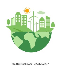 Green earth eco city concept vector illustration on white background.