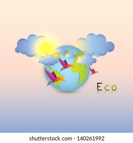 Green earth Eco design with origami colorful birds