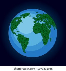 Green earth - eco-friendly concept, eco elements. Plant on planet, leaf from three on globe. Vector concept.