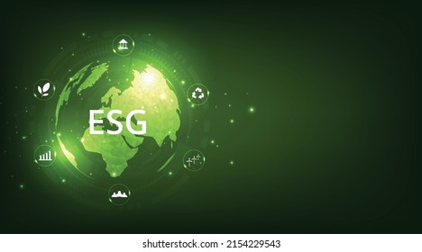  Green earth ESG icon for Environment Social and Governance. Solving environmental, social and management problems with icons. World sustainable environment concept.