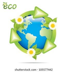 Green earth with flowers vector