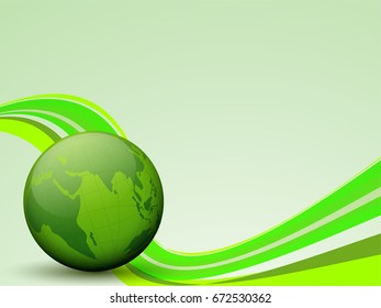 Green Earth Globe with abstract waves for Ecology concept.