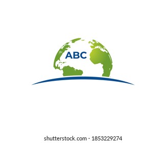 El globo terrestre verde como fondo detrás de la letra a b c con el terreno horizontalmente como base