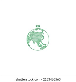 Green Earth globe doodle planet sketched map continents hand drawn illustrations globe world asia vector.