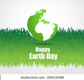 Green earth globe with  green grass background. Happy earth day . Ecology concept. Vector illustration.