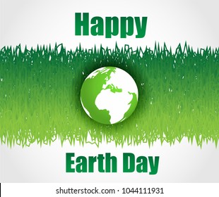 Green earth globe with  green grass background. Happy earth day . Ecology concept. Vector illustration.