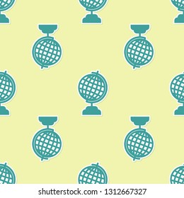 Green Earth globe icon isolated seamless pattern on yellow background. Flat design. Vector Illustration