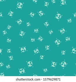 Green Earth globe icon isolated seamless pattern on green background. World or Earth sign. Global internet symbol. Geometric shapes.  Vector Illustration
