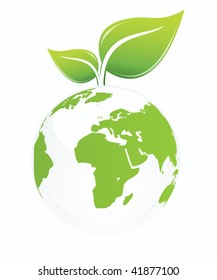 green earth globe with leaves