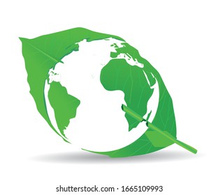 green earth globe map inside leaf go gren and eco friendly concept  vecotr illustration 