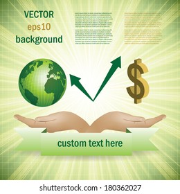 Green earth globe and money in hand ecology concept