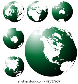 Green Earth globe from six views over white background