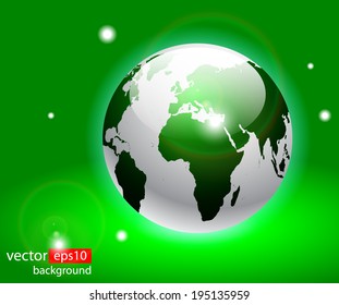 Green earth globe, world glossy detailed vector illustration