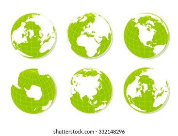 Green Earth Globes Isolated on White