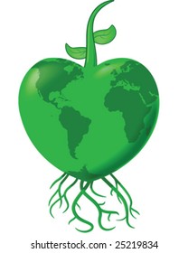 Green earth as a heart - vector illustration