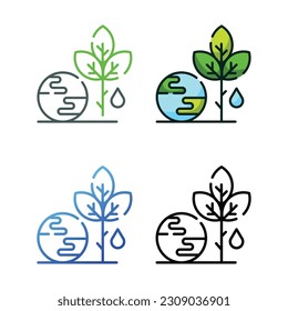 Green earth icon design in four variation color