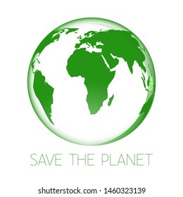 Green earth icon. Save the planet. Isolated on white. Vector illustration.