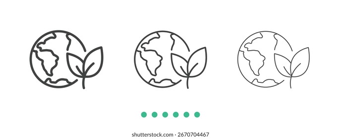 Green earth icon. Thin line icon vector