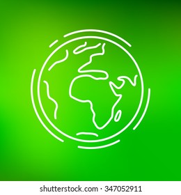 Green earth icon. World sign. Planet symbol. Thin line icon on green background. Vector illustration.