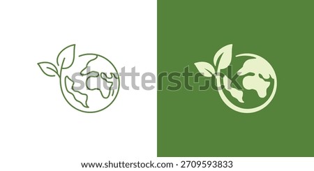 Green Earth Leaf Logo Design with Globe and Leaf Grow Symbol for Sustainability, Environmental Protection, World Environment Day and saving planet signs