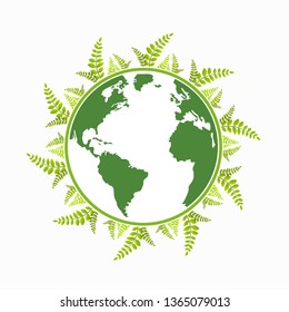 Green earth ,Green leaf paper art. white background