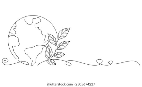 green earth with leaves line art style vector