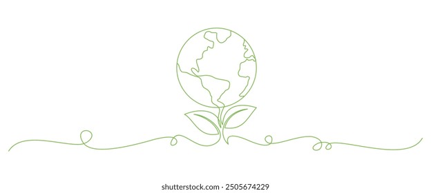 green earth with leaves line art style vector