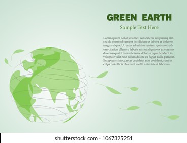 Green earth with leaves. Vector illustration.