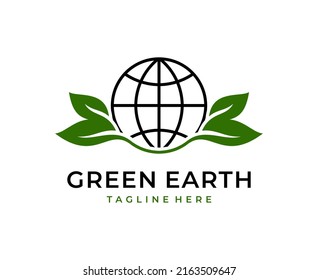 diseño del logotipo de la tierra verde con la hoja de árbol plantilla de diseño de iconos vectoriales del globo de la hoja de árbol