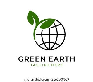 green earth logo design with tree leaf globe vector icon design template