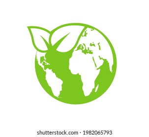 Green earth logo. Save earth and ecology friendly. Environmental concept. Planet and natural. Vector illustration.