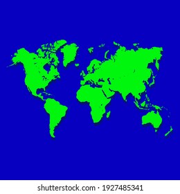 Green Earth Map On Blue Background, Vector Illustration