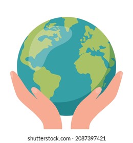 Green Earth - modern vector single icon. An image of a planet on the palm of the hand . Representation of nature, eco, health, eco lifestyle, hope
