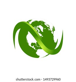 Green earth with N shape ribbon around vector logo template