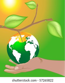 green Earth on palm